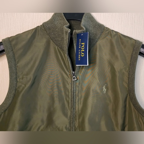 Polo Ralph Lauren Men's Olive Woven Knit Fully Lined Zipper Front Hybrid Vest - Picture 6 of 13